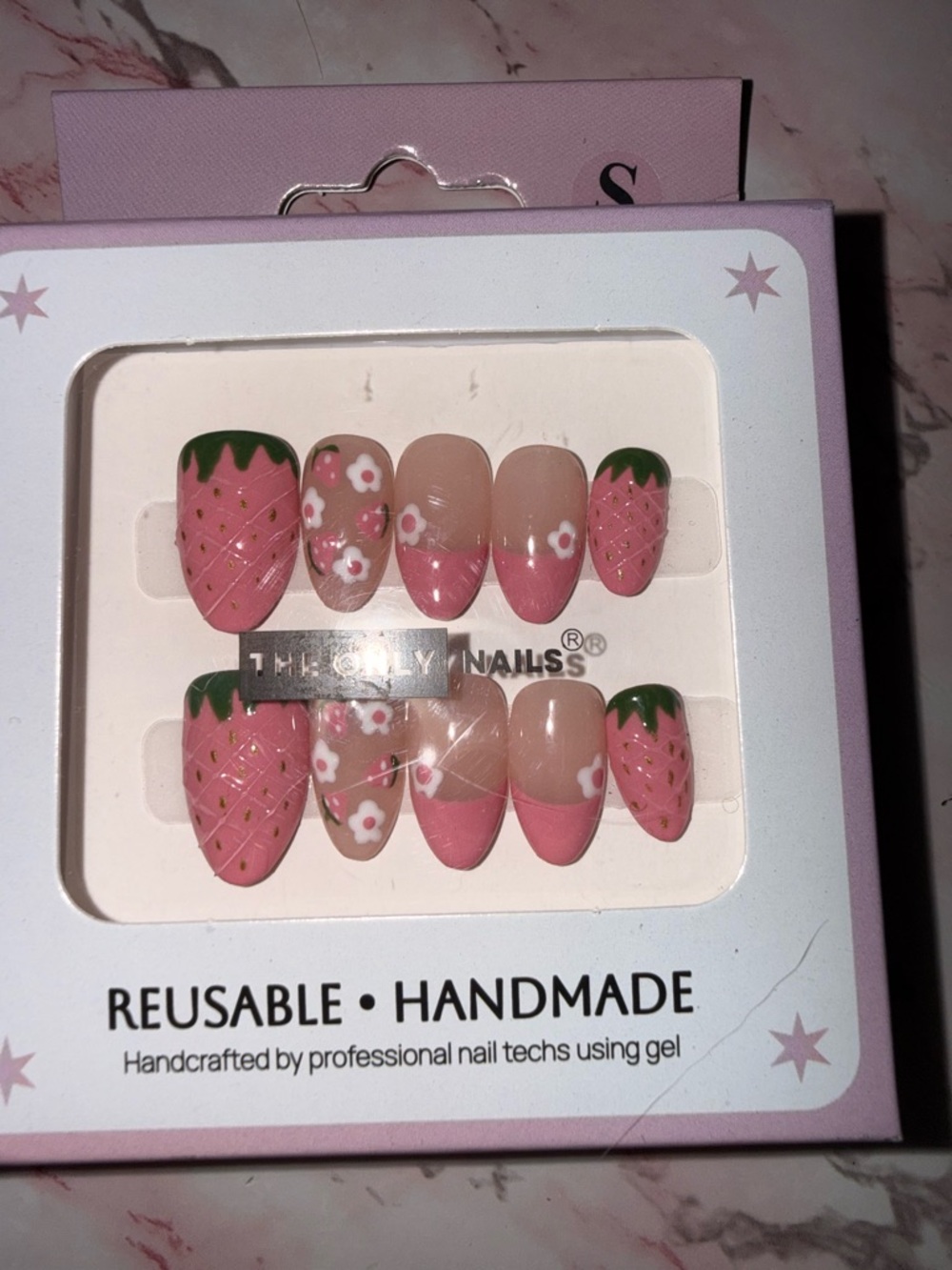The Only Nails Pink Strawberry Floral Reusable Press-On Nails
